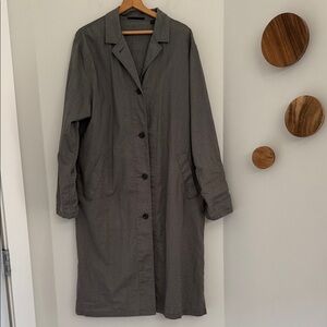 Uniqlo Gray Women's Lightweight Linen Minimalist Long Coat Size Medium